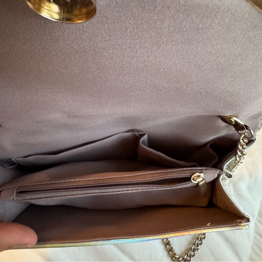Holographic Clutch | Silver Chain Strap | Shiny Envelope Purse | Party Handbag - Picture 5 of 7